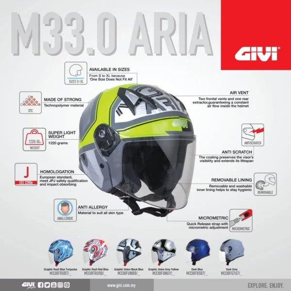 Helmet Givi M33.0 ARIA Jet Single Visor Design Open Face